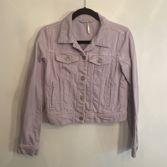 Free‎ People Rumors Denim Jacket Pastel Purple Long Sleeve Button Front Size XS - Picture 3 of 6